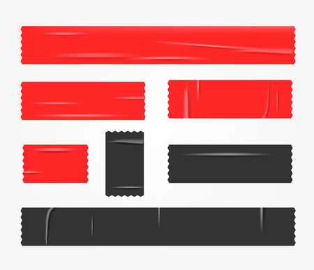 Red and black tapes pieces set. Vector mockupのイラスト素材