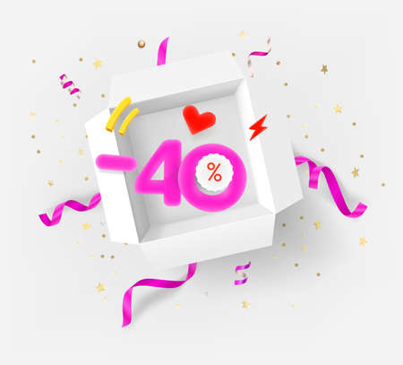 Fourty percent discount vector banner with white opened boxのイラスト素材