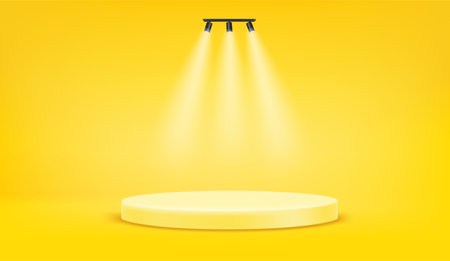 Bright yellow scene with spotlights. Template for a contentのイラスト素材