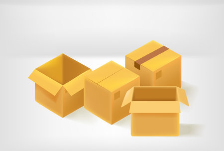 3D style vector boxes in bright roomのイラスト素材