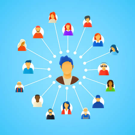 Social media network scheme with peopleのイラスト素材