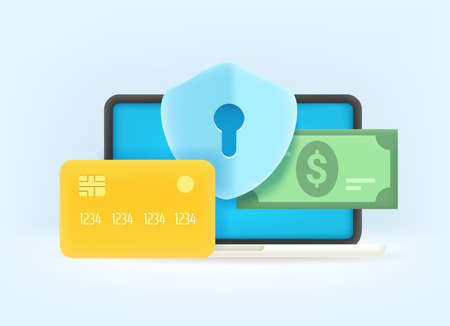 Secure payment via internet. 3d style vector illustrationのイラスト素材