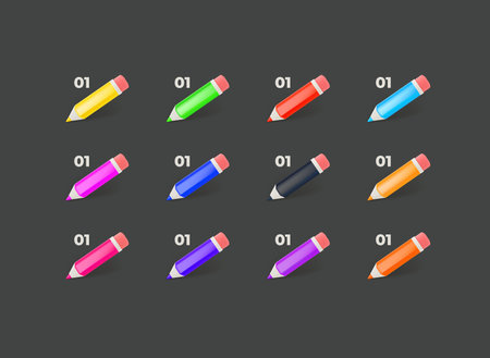 Color crayons with digits. Inforgaphic vector bullets templateのイラスト素材