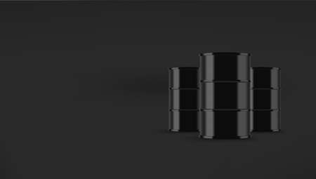 Black oil barrels on black background. Banner with copy space ready for a textのイラスト素材
