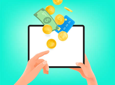 Receiving or send money via modern tablet computerのイラスト素材