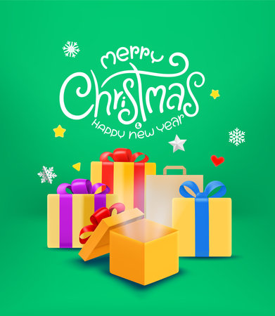 Merry CHristmas greeting card with gift boxesのイラスト素材
