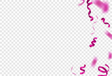 Violet silk flying ribbons on transparent background. Realistic vector illustration with copy space. Banner templateのイラスト素材