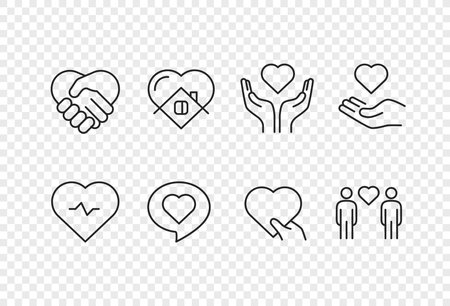 Thin line linear pictograms with heart isolated on transparent backgroundのイラスト素材