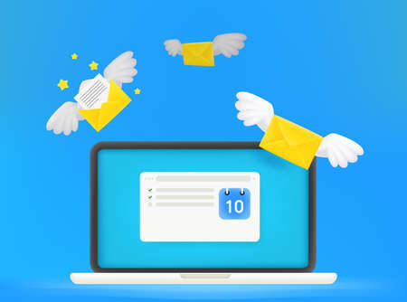 Mailing application on modern laptop. 3d style vector conceptのイラスト素材