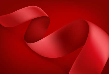 Bended red silk ribbon on red background. vector illustrationのイラスト素材