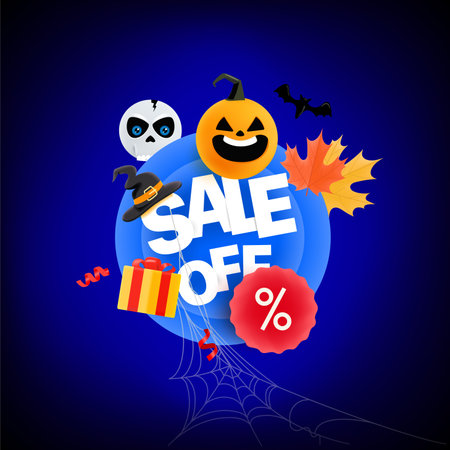 Halloween sale off. Vector banner with halloween charactersのイラスト素材