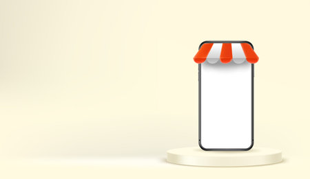 E-shop concept. Smartphone mockup. Horizontal banner with copy space