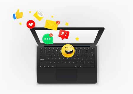 Modern notebook with notifications and social media iconsのイラスト素材