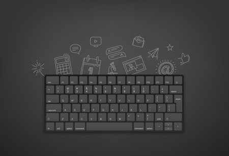 Modern keyboard with doodling elements. Doing business conceptのイラスト素材