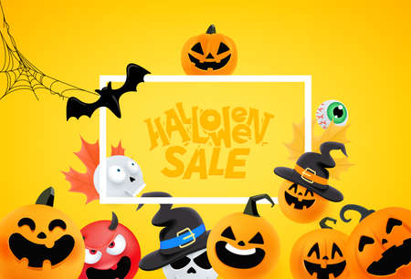 Halloween frame with copy space and cartoon charactersのイラスト素材