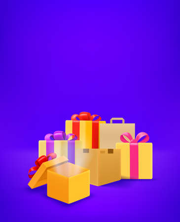 Vector banner with gift boxes and copy spaceのイラスト素材