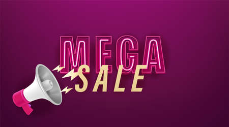 Mega sale announce banner. Cute cartoon 3d style vector illustrationのイラスト素材