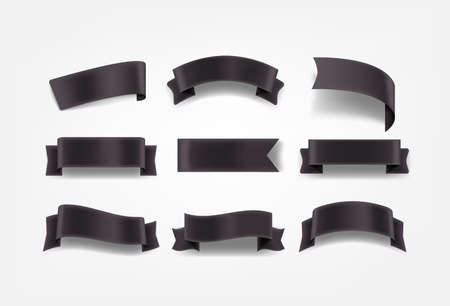 Black silk ribbons vector set isolated on whiteのイラスト素材