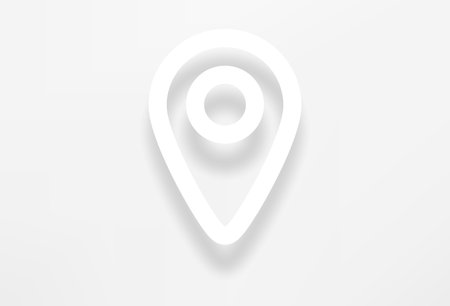 White contour map pin vector icon with realistic shadow