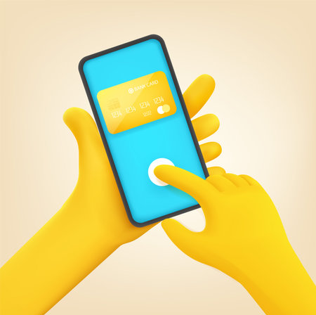 Man paying via modern smartphone. Cartoon style vector illustration