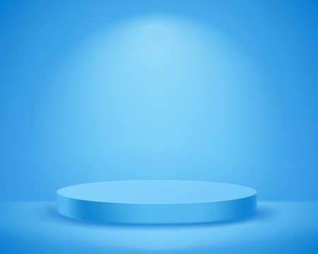 Empty illuminated room with round platform and soft lamp light. Realistic 3d style vector illustrationのイラスト素材