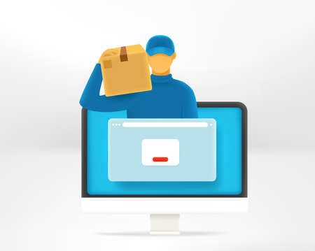Online shopping vector concept. Man delivering goodsのイラスト素材