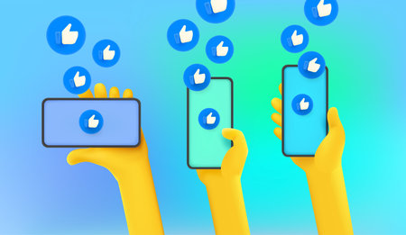 Using mobile applications in social network. People holding modern smart phones