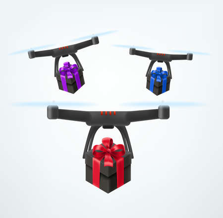 Fast delivery service with modern coptersのイラスト素材
