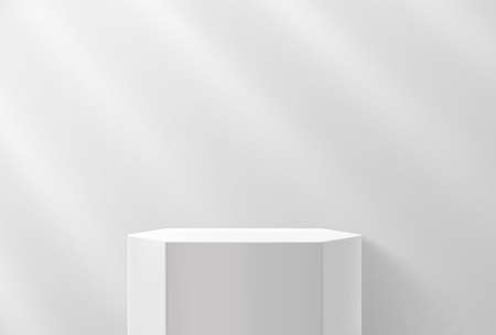 Bright soft interior with empty pedestal and sun flare effect. Realistic 3d style vector illustrationのイラスト素材