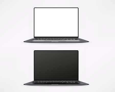 Modern laptop mockup isolated on white background. White and black screenのイラスト素材