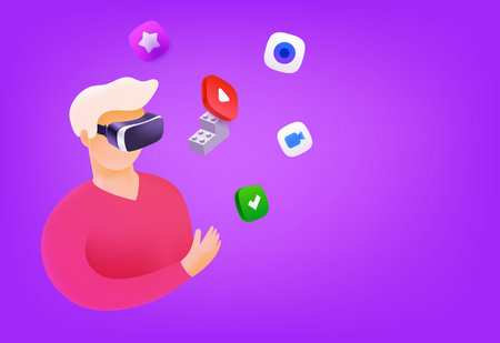 Young man using VR glasses vector concept