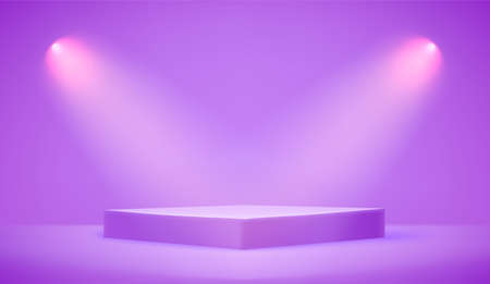 Empty illuminated room with square pedestal. Realistic 3d style vector illustrationのイラスト素材