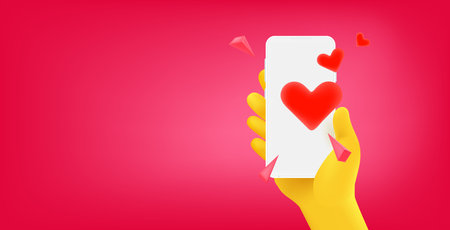 Love reaction via mobile application. Vector banner with copy spaceのイラスト素材