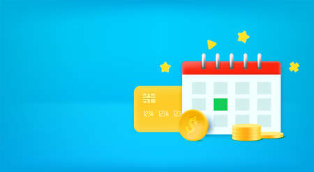 Calendar with card and money. Vector banner with copy spaceのイラスト素材