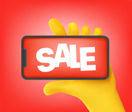 Man Hand holding modern smartphone. Sale conceptのイラスト素材