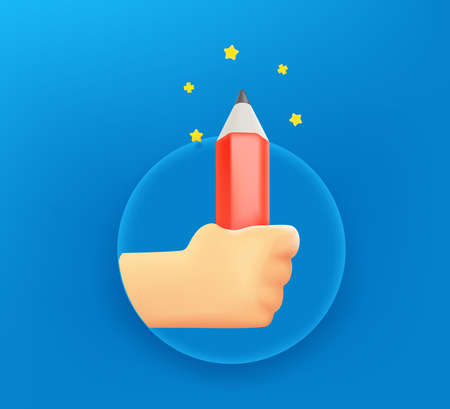 Man with pencil in a hand. 3d vector illustrationのイラスト素材