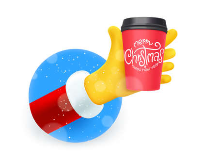 Santa giving a drink with Christmas greetings. 3d style vector banner with copy spaceのイラスト素材