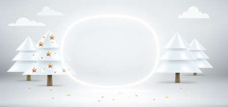Christmas card with glowing frame for a text. 3d vector banner with copy spaceのイラスト素材