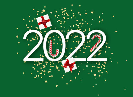 Hapyy new 2022 year card. 3d vector flat lay illustrationのイラスト素材