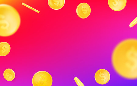 Golden coins falling down vecotr background with copy spaceのイラスト素材