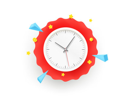 Clock wise sticker. Vector insignia isolated on white background. 3d vector illustration