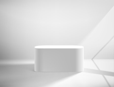 White interior with pedestal and shadow overlay effect. Vector 3d illustrationのイラスト素材