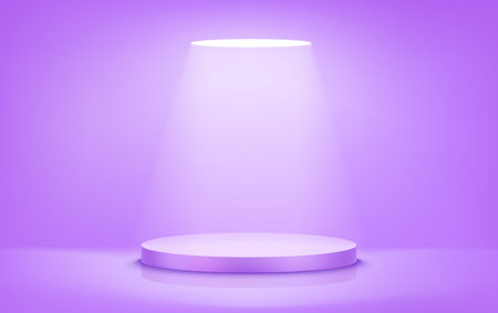 Illuminated violet round stage with bright light. Realistic vector illustrationのイラスト素材