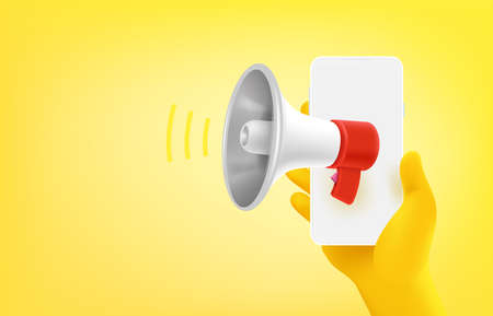 Man using mobile phone. Announcement concept. 3d vector banner with copy spaceのイラスト素材