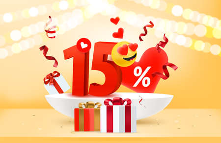 Valentines day sale banner. 3d vector illustrationのイラスト素材
