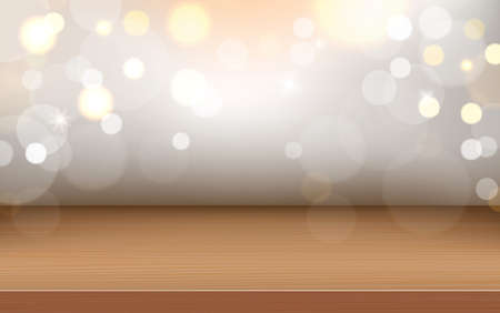 Wood show case with bokeh effect. vector 3d illustrationのイラスト素材