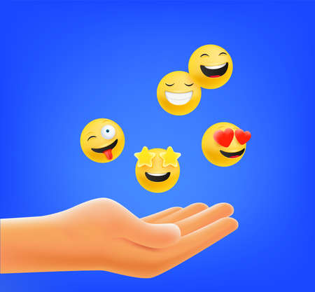 Human hand with emoticons. 3d style vector illustrationのイラスト素材