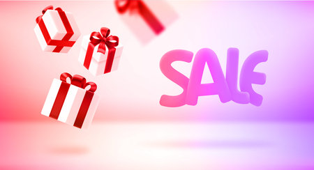 Gift boxes falling on the floor. sale concept. 3d vector banner with copy space