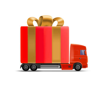 Truck with gift box. Holiday delivery concept. 3d vector illustrationのイラスト素材