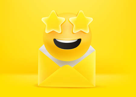 Paper envelope with smiling emoji. 3d vector illustrationのイラスト素材
